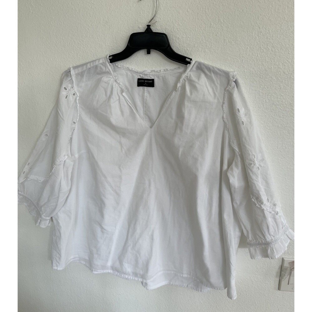Lane Bryant Ruffled V-Neck Pinstriped Blouse Womens Plus Size 24 White Coquette